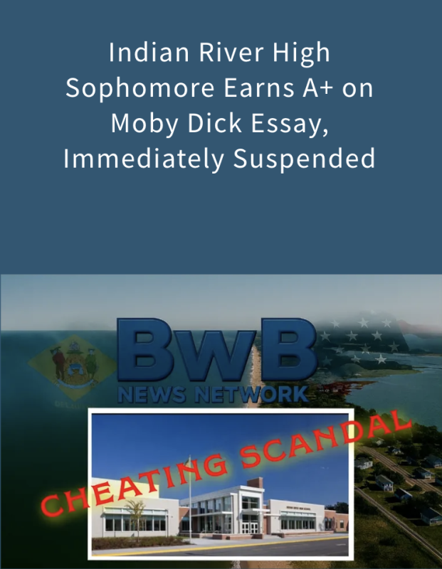 In this fake news story, an Indian River student does suspiciously well on an essay.